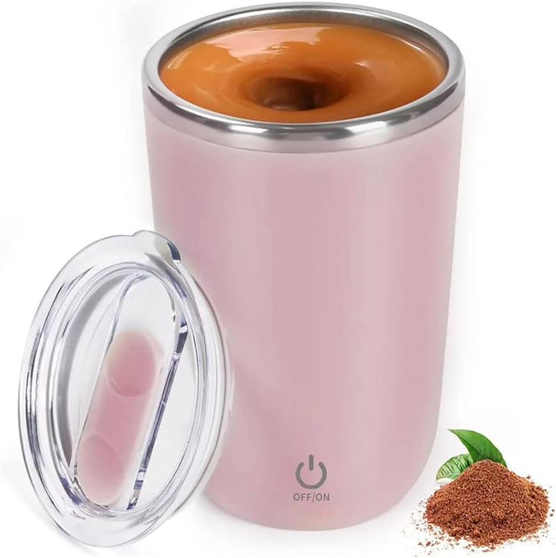 Electric Stirring Mug, Rechargeable Auto Magnetic Mug Self Stirring Coffee Mug Home Office Stirring Cup, Suitable for Coffee, Milk, Cocoa (Green) - Pink