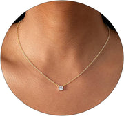 Diamond Necklaces for Women Dainty Leaf Necklace 14k Gold Plated Layered CZ Moon Necklace Simple Diamond Choker Necklaces for Women Trendy Jewelry Gifts for Girls - Gold CZ 16.5/2 Inch