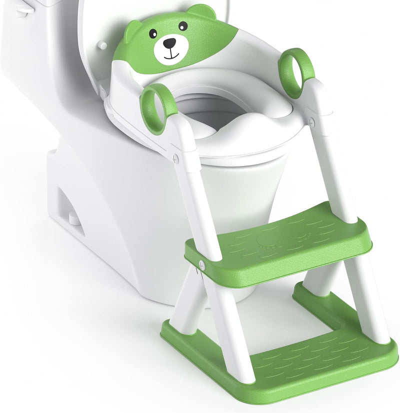 Potty Training Seat, Upgrade Toddler Toilet Seat for Kids Boys Girls, 2 in 1 Potty Training Toilet, Splash Guard Anti-Slip Pad Step Stool - Green