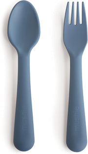 Dinnerware Cups for Kids Set of 2 Reusable BPA Free Dishwasher & Microwave Safe Cups Easy to Hold Made in Denmark (Sage) - (Twilight Blue) Fork/Spoon