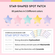 OOTD Star-shaped Hydrocolloid Acne/Pimple patch with 5 Pastel Color/Niacinamide & Ceramide Formula: Hydrocolloid Pimple Patches, Ideal for Blemish Spots (80 Count)