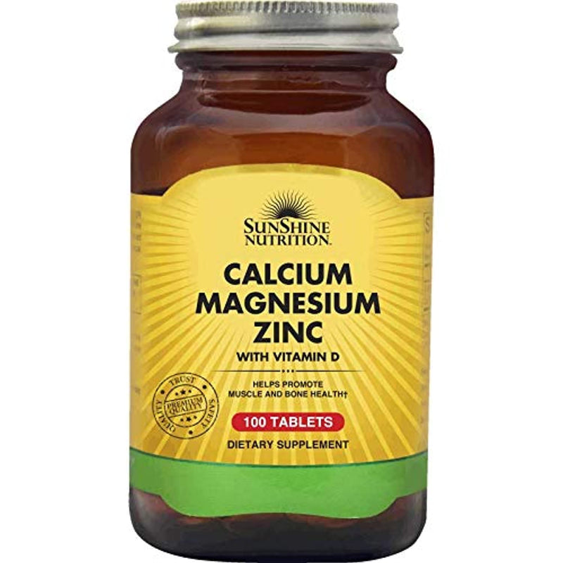 Sunshine Nutrition Calcium Magnesium Zinc With Vitamin D, 100 Tablets | Helps Promote Muscle & Bone Health | Gluten Free