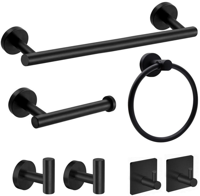 Aukomer Bathroom Hardware Set Towel Bar Set 7PCS â€“ Â® Upgraded Bathroom Hardware Accessories Set, SUS 304 Stainless Steel Bathroom Accessories Kit, Rustproof & Wall Mounted (Matte Black)