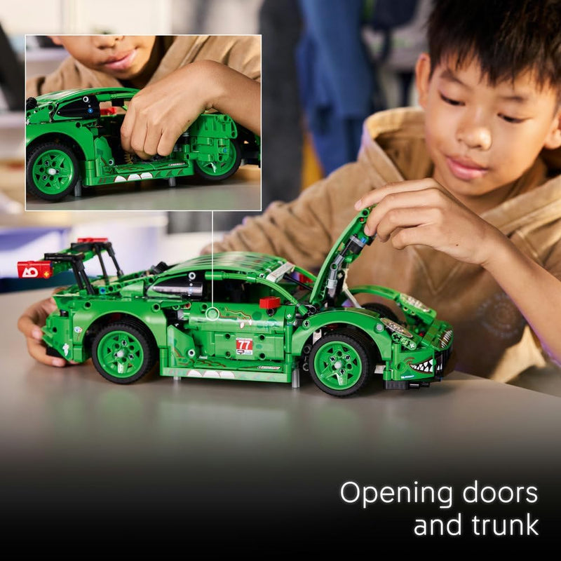 Technic Porsche 911 GT3 R REXY AO Racing Car Toy - Model Kit w/ 6-Cylinder Engine, Rear-Wheel Drive and Dinosaur Design - Gift for 11+ Year Old Boys & Motorsport Fans - 42224