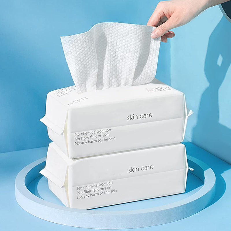 BIEWO Disposable Face Towel, Cotton Tissue Soft Dry Wipes for Women, Simple Cleaning Facial Tissues Dry Wet Dual Portable Use for Sensitive Skin & Baby & Makeup Remover & Personal Care (2 PACK=200PCS)