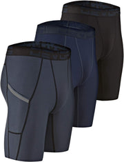 2 Pack Men's Compression Pants Athletic Leggings with Pocket/Non-Pocket - 0# (Pocket) Black / Charcoal / Navy