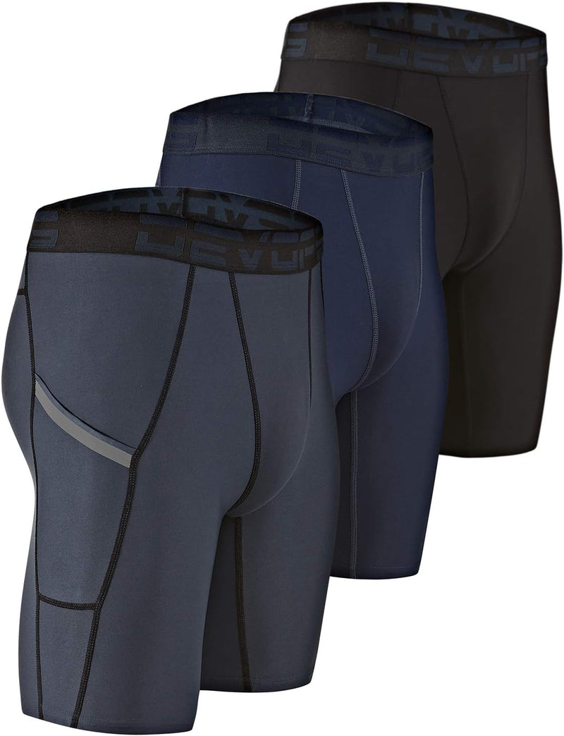 2 Pack Men's Compression Pants Athletic Leggings with Pocket/Non-Pocket - 0# (Pocket) Black / Charcoal / Navy