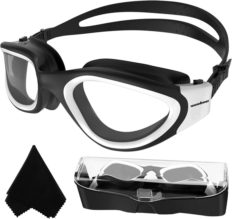 Winline Swimming Goggles Polarized Lenses Anti Fog Anti UV Waterproof Clear Vision Easy Adjust Soft Bridge for Men Women Adults Teens - Black&White/Non-polarized Clear Lens
