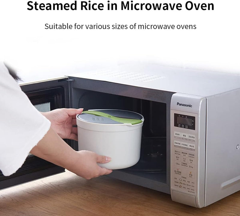 Microwave Rice Cooker, 2L Microwave Steamer Set with Rice Scoop, Lid, Strainer and Steaming Pot, Microwave Rice Maker Set for Pasta, Potato, Vegetables, Quinoa, Oatmeal, Non-stick, BPA Free (Green)