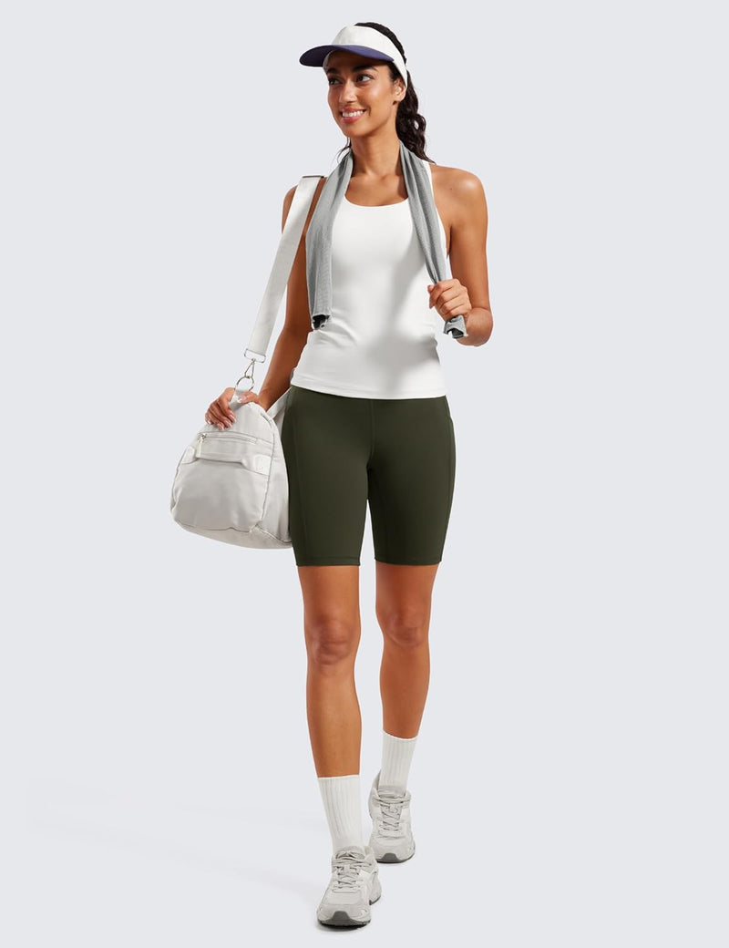 CRZ YOGA Women's Butterluxe Biker Shorts 8 Inches - High Waisted Yoga Shorts Side Pockets Buttery Soft