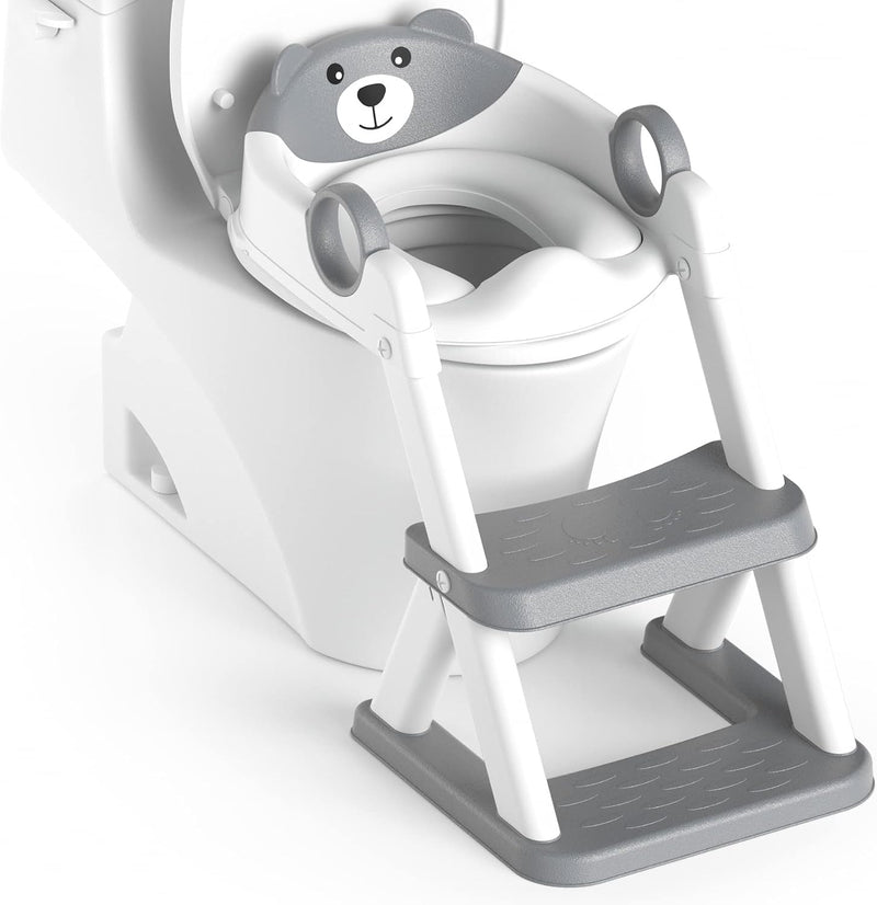 Potty Training Seat, Upgrade Toddler Toilet Seat for Kids Boys Girls, 2 in 1 Potty Training Toilet, Splash Guard Anti-Slip Pad Step Stool - Grey