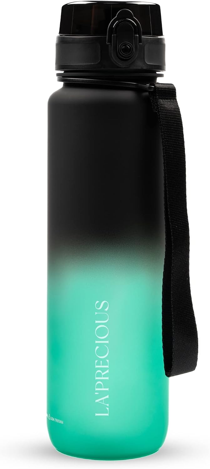 Water Bottle for Adults,1 liter-USA Tritan Material, Non-Toxic BPA Free, Fast Flow, Flip Top Leak Proof Lid. (Black/Green) - Black/Green