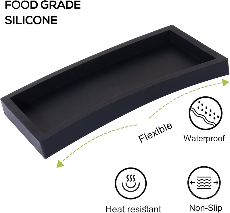 Small Silicone Bathroom Vanity Tray Rectangle Soap and Sponge Holder Kitchen Sink Organizer for Scrubber, Lotion Bottles, Perfume, Jewelry, Candle, Key Trinket Ring, Black - Black 20 x 10 x 1.8 cm