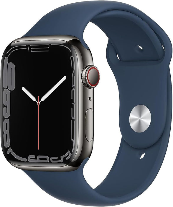 Apple Watch Series 7 (GPS + Cellular, 45mm) Smart watch - Graphite Stainless Steel Case with Midnight Sport Band - Regular. Fitness Tracker, Blood Oxygen & ECG Apps, Water Resistant (Renewed)