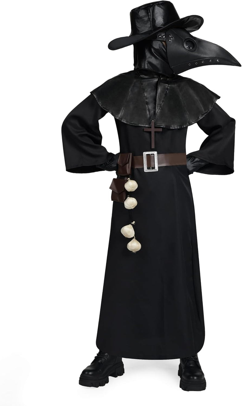 Spooktacular Creations Black Plague Doctor Costume Set, Halloween Costume with Beak Mask, Dr Outfit