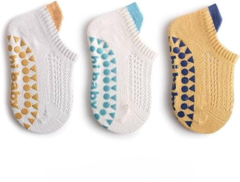 Non-Slip Baby Socks Spring Summer Season - For Baby's Safe Steps - Soft Cotton - Grippy Soles - For Babies, Girls and Boys Toddlers (0-5) Years, 3PCS