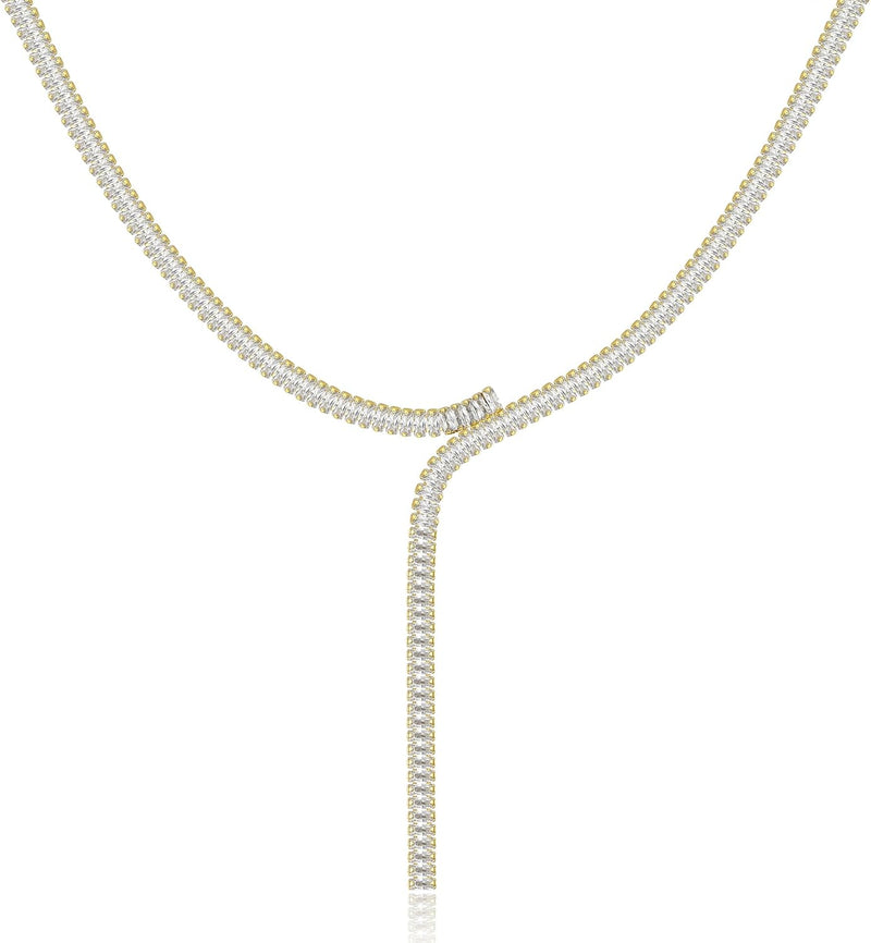 14K Gold Plated Dainty Choker Necklace for Women Girls Snake Chain, Cuban Link, Paperclip, Ball Beaded Chain, Natural Freshwater Pearl Necklace Fashion Jewelry for Gift - CZ Y-shaped