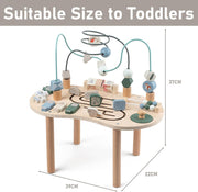 Wooden Activity Table for Toddlers 1-3, 6 in 1 Baby Play Table Activity Center with Bead Maze Shape Sorter, Montessori Toys for 1 Year Old, Kids Learning Educational Sensory Toys for Boy Girl