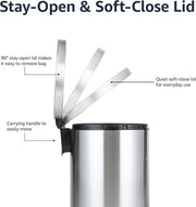 Amazon Basics Round Cylindrical Dustbin With Steel Bar Pedal, Soft-Closing Mechanism For Home and Office Use, 20 Litre/5.3 Gallon, Brushed Stainless Steel - 20L