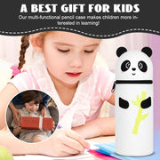 BIGTHREE Silicone Telescopic Pencil Case, 2-in-1 Soft Silicone Pencil Case, Cute Pattern Pencil Case, Stand Pen Holder Pouch, with Zipper, Retractable Kawaii Big Capacity for Teenage (Panda)