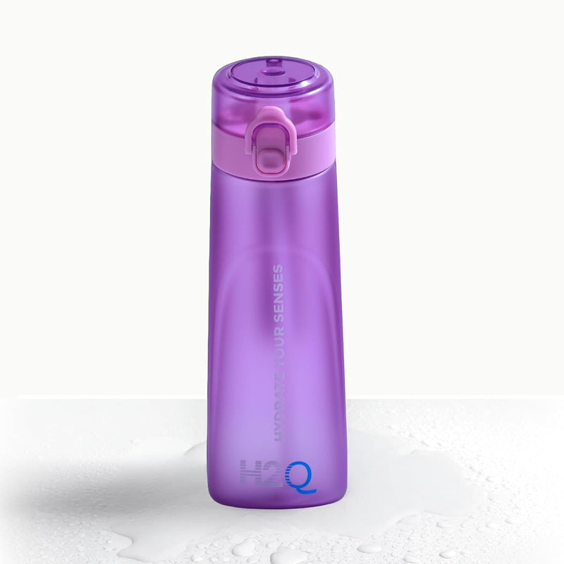 H2Q Water Bottle G2, 650ml Tritan Leakproof Flask, Matte Finish, BPA-Free, Lightweight with Detachable Strap, Air-Scent Hydration, Includes 1 Random Scented Pod (PURPLE)