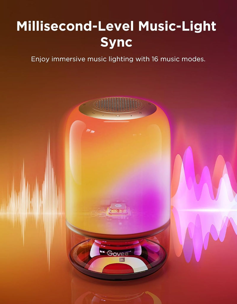 Table Lamp 2 Pro x Sound by JBL, Bedside Lamp with Bluetooth Speaker Music-Light Sync,16 Music Modes,100+ Scene Modes,Work with Alexa & Matter, Rechargeable Night Light,Wireless Portable