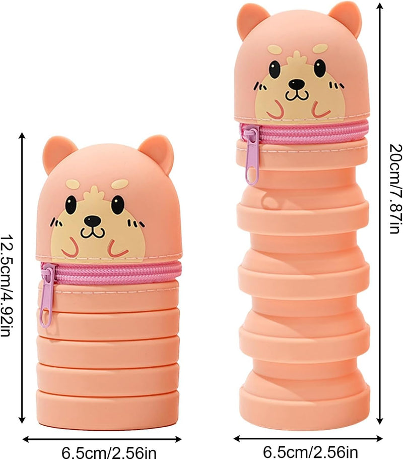 Silicone Pencil Case For Kids, Standing Pencil holder, Cartoon Foldable Pen Case, Retractable Storage Organizer for kids students Home Dorm School Classroom Teens