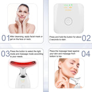 Facial Massager Device with LED Lights, Face and Neck Beauty Tool, 7 Colour Settings, Portable