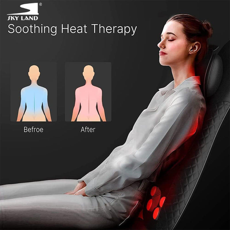 Neck & Back Massager with Heat, Shiatsu & Rolling Massage Chair Pad with Adjustable Neck Pillow, Vibration Seat & Spot Massage for Pain Relief & Relaxation Home & Office EM-5227