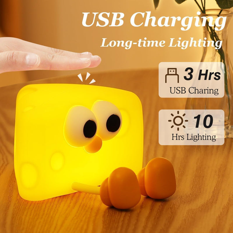 AMERTEER Children's LED Night Light, CheeseNight Lamp, Rechargeable Cute Soft Silicone Creative NightLight for Kids, Bedside Lamp, Dimmable & Touch Sensor for Bedroom, Birthday Gifts Room Decor