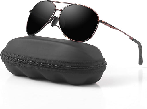 Aviator Sunglasses for Men Polarized Women UV Protection Lightweight Driving Fishing Sports Unisex glasses MX208 - Brown Frame Black Lens