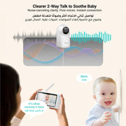 Jartoo 2K Video Baby Monitor with Camera and Audio, 1860ft Long Range Baby Monitor No WiFi 5.5" FHD Screen ANC Baby Camera Wireless, Feeding Clock, Night Vision, 2-Way Talk, AI Cry Detect, 6000mAh