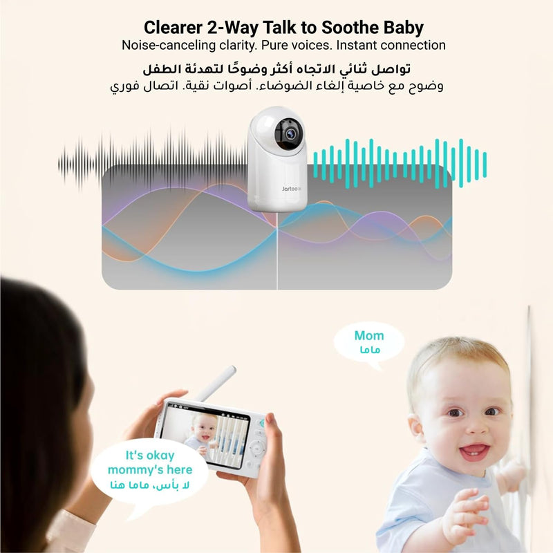 Jartoo 2K Video Baby Monitor with Camera and Audio, 1860ft Long Range Baby Monitor No WiFi 5.5" FHD Screen ANC Baby Camera Wireless, Feeding Clock, Night Vision, 2-Way Talk, AI Cry Detect, 6000mAh