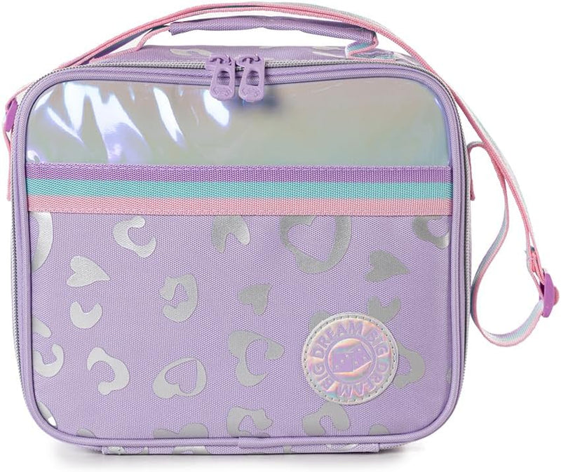 4-wheel Trolley 17" School Bag Set of 3 w/Lunch Bag and Pencil Pouch - Love Purple
