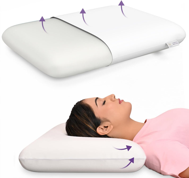 MY ARMOR Ventilated Cool Gel Memory Foam Pillows for Sleeping, Orthopedic Pillows for Neck Pain Relief (White Cover, Cool Gel Thin (pack of 1)) - Inner Cover Only Standard (Pack of 1)