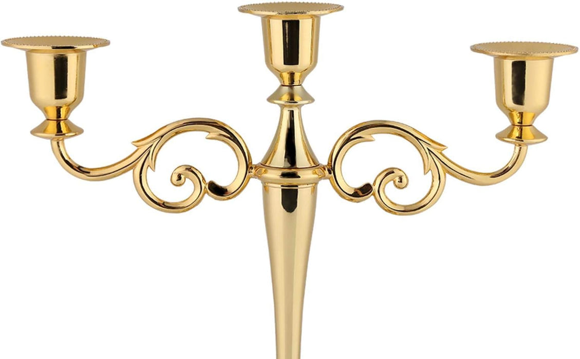 3 Arms Candle Holder, Metal European 3 Stands Candle Holder, for Wedding and Candlelight Dinner(Golden)