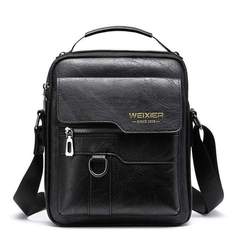 Goodern Messenger Bag for Men,PU Leather Satchel Pouch Side Crossover Handbag Crossbody Shoulder Purse Waterproof Shoulder Backpack Bag Unisex Laptop Bag Chest Casual Daypack for Travel Hiking-Black