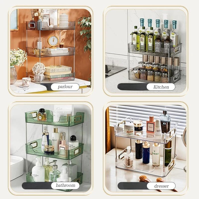 Generic Makeup Organizer Bathroom Organizer Shelf Acrylic Makeup Storage Rack Large Capacity Skincare Cosmetic Liptick Home Kitchen Desktop Holder(3 layer Grey)