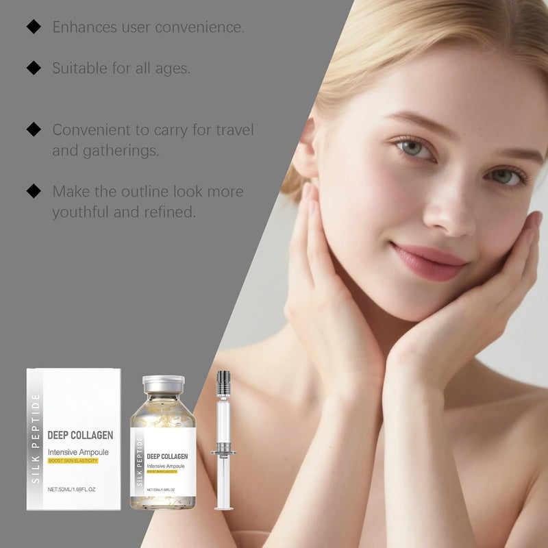 Deep Collagen Silk Peptide Ampoule Serum Set, Korean Anti-Aging Facial Essence for Glass Skin, Niacinamide & Hyaluronic Acid, Anti-Wrinkles Hydration, Lightweight Essence for Radiant Glow
