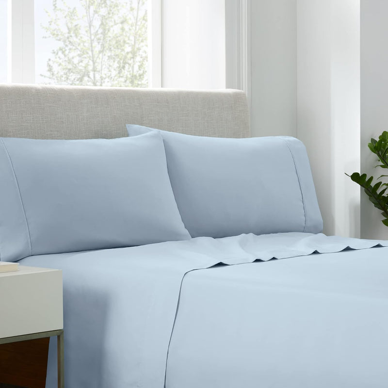 Serta Simply Clean Super Soft Hypoallergenic Stain Resistant Deep Pocket 3 Pieces Solid Bed Sheet Set, Twin XL, Silver Grey