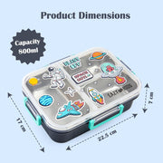 Eazy Kids 3 Compartment Stainless Steel bento Lunch Box - Space out 800ml - Blue