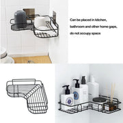 SKY-TOUCH 2Pcs Corner Shower ShelvesSelf Adhesive No Drilling Wall Mounted Shower Storage Shelf Organizer For Your Bathroom, Kitchen And ToiletIron ArtBlack
