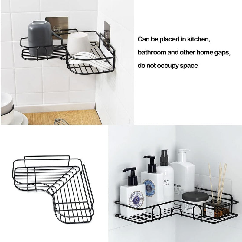 SKY-TOUCH 2Pcs Corner Shower ShelvesSelf Adhesive No Drilling Wall Mounted Shower Storage Shelf Organizer For Your Bathroom, Kitchen And ToiletIron ArtBlack