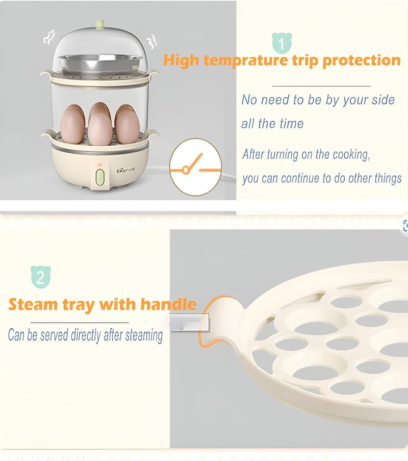 Bear Double Layer Electric Egg Steamer Boiler - 14 Egg Capacity Multifunction Breakfast Baby Food Steamer, Eggs And Vegetables Steamer -1 year warranty