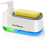 Bestseek Hand and Dish Soap Dispenser Set for Kitchen, Dual Soap Dispenser with Sponge Holder, 3-in-1 Countertop Soap Pump Dispenser for Kitchen Sink, Useful Kitchen Gadgets - Black - White