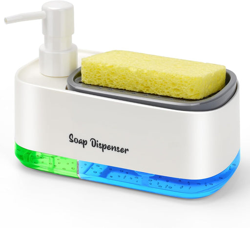 Bestseek Hand and Dish Soap Dispenser Set for Kitchen, Dual Soap Dispenser with Sponge Holder, 3-in-1 Countertop Soap Pump Dispenser for Kitchen Sink, Useful Kitchen Gadgets - Black - White