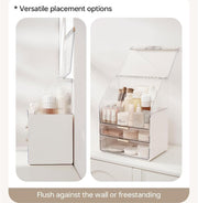Kousee Makeup Storage Organizer, Large Skincare Organizers Cosmetic Display Case with Lid,Lipstick Organizer and Transparent Cover, Makeup Box for Bedroom Vanity Desk Countertop Bathroom -White