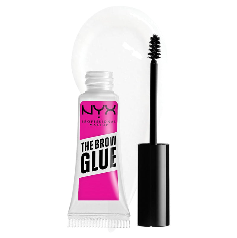 NYX Professional Makeup The Brow Glue Extreme Hold Eyebrow Setting Gel, 16 Hour Hold, Vegan Formula, Natural Finish, Brush Applicator, Shade: Clear (01)