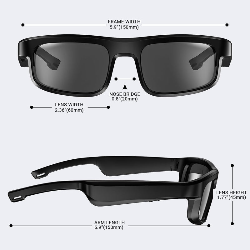 LVTEL Smart Glasses, Polarized Sunglasses, Built-in Mic & Speakers, Voice Assistant, Lightweight TR90 Frame UV Protection
