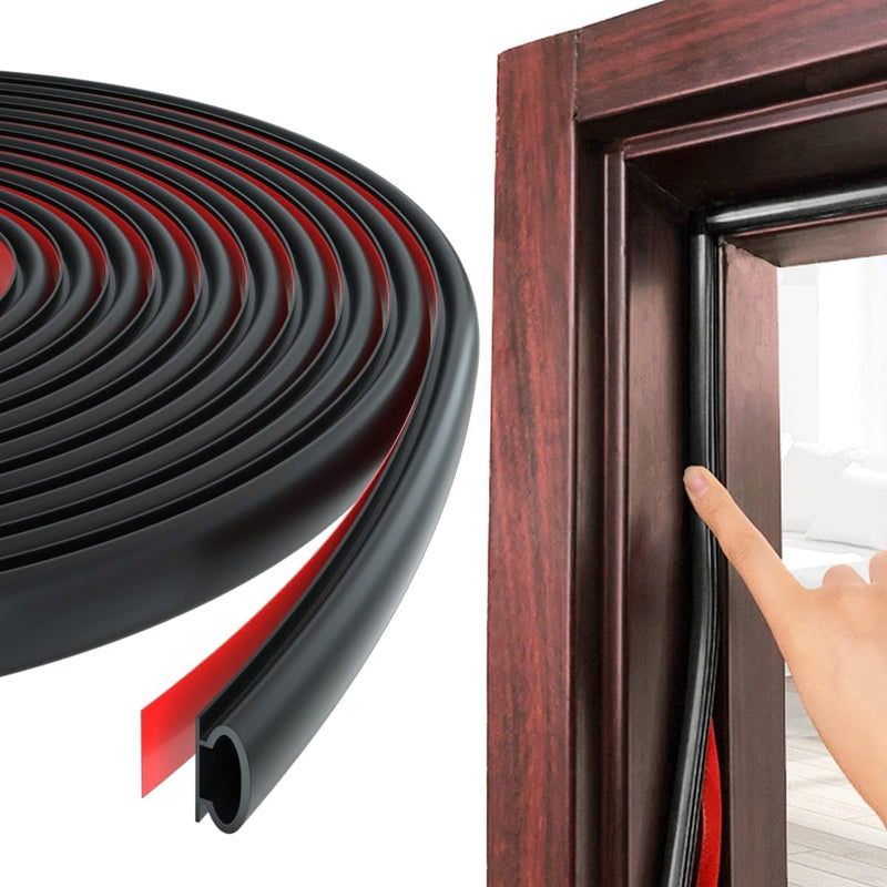 Beynant 19.7Feet Door Weather Stripping Door Seal Strip,Self-Adhesive Rubber Door Insulation Weather Strip for Window and Door Soundproofing D Shape,Weatherstripping for Door Frame Gap Blocker(Black)